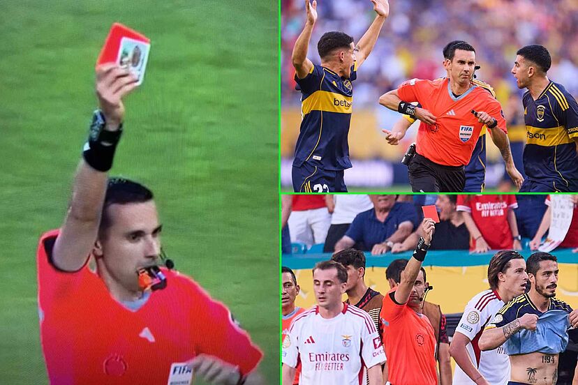 Sędzia pokazuje tajemniczy przedmiot obok czerwonej kartki na Klubowym Pucharze Świata